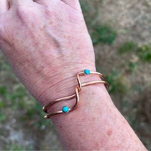 Yolanda Skeets Handmade Double Copper Turquoise Accent Cuff Bracelet